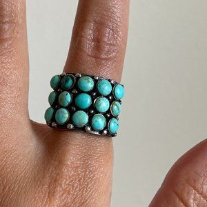 Turquoise Grid Ring Sterling Silver Size 7